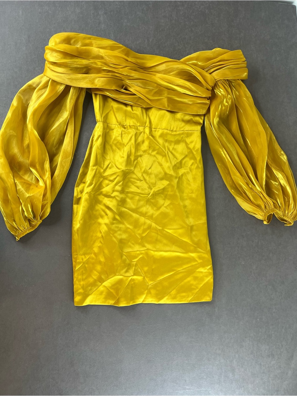 One-Shoulder Satin Mini Dress in Mustard Yellow